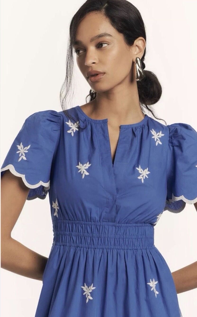 Anthropologie Maxi Dress Somerset Blue Embroidery Preppy Vacay Boho Size XS NWT